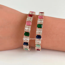 Multi stones Rose Gold Diamond bangles CZ Bangles Bracelets Indian Bangles CZ stone bangles Indian wedding Jewelry bridal jewelry set of 2