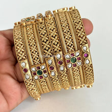 Set of 6 Matt gold Rajwadi bangles choda set/Bridal bangles/Antique bangles/Gold bangles/Rajwadi bangles/Kundan stone bangles