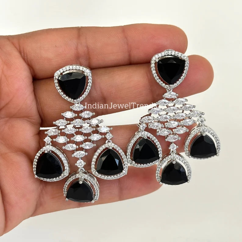 CZ diamond earrings, Indian CZ earrings, american diamond earrings, pakistani jewelry, AD earrings, cocktail earrings, gift for her