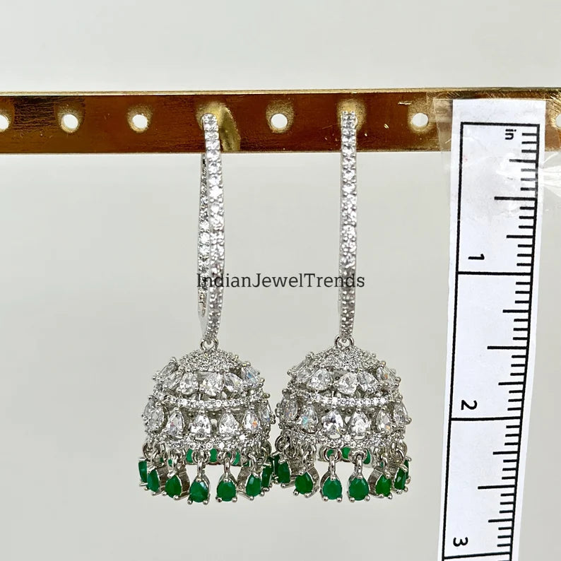 Diamond hoop bali earrings Indian hoop jhumka bali jhumka earrings Pakistani Jewelry Bollywood Jewelry CZ earrings AD earrings Gift for her