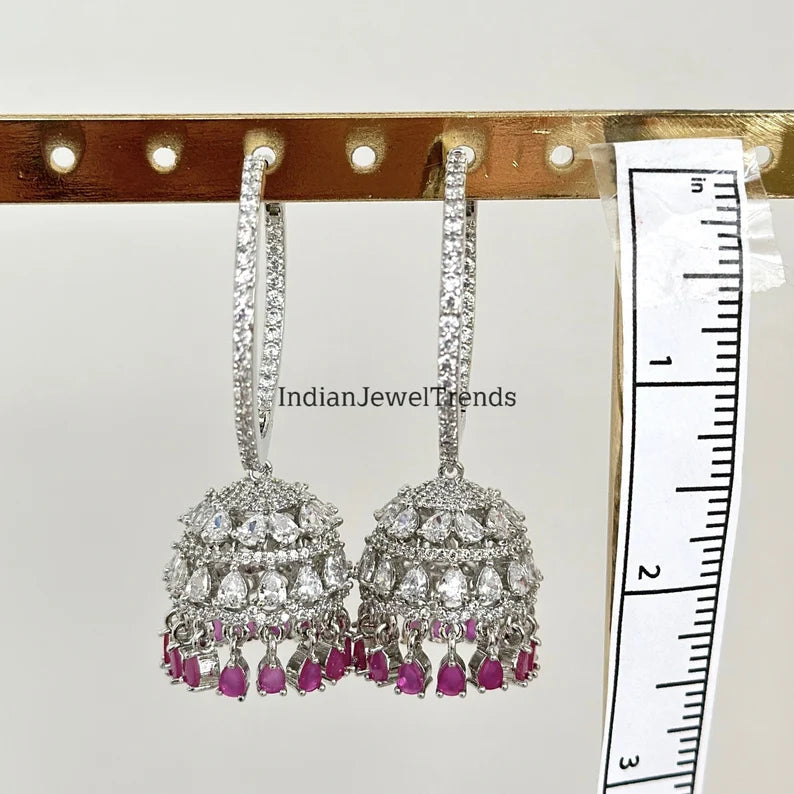 Diamond hoop bali earrings Indian hoop jhumka bali jhumka earrings Pakistani Jewelry Bollywood Jewelry CZ earrings AD earrings Gift for her