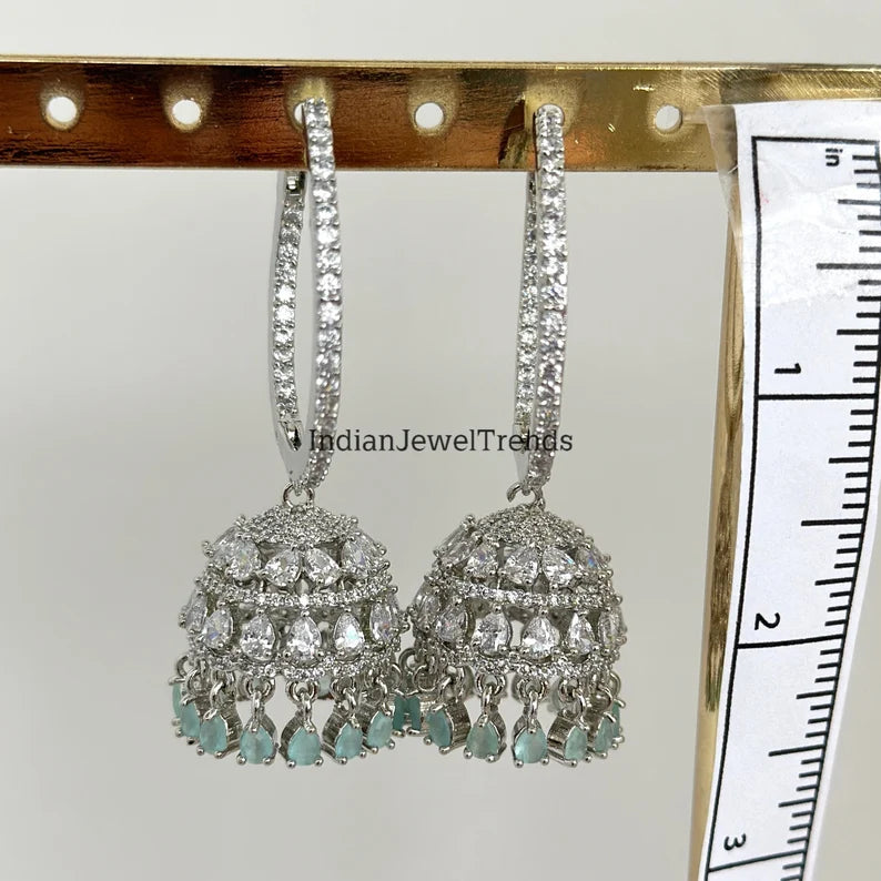 Diamond hoop bali earrings Indian hoop jhumka bali jhumka earrings Pakistani Jewelry Bollywood Jewelry CZ earrings AD earrings Gift for her