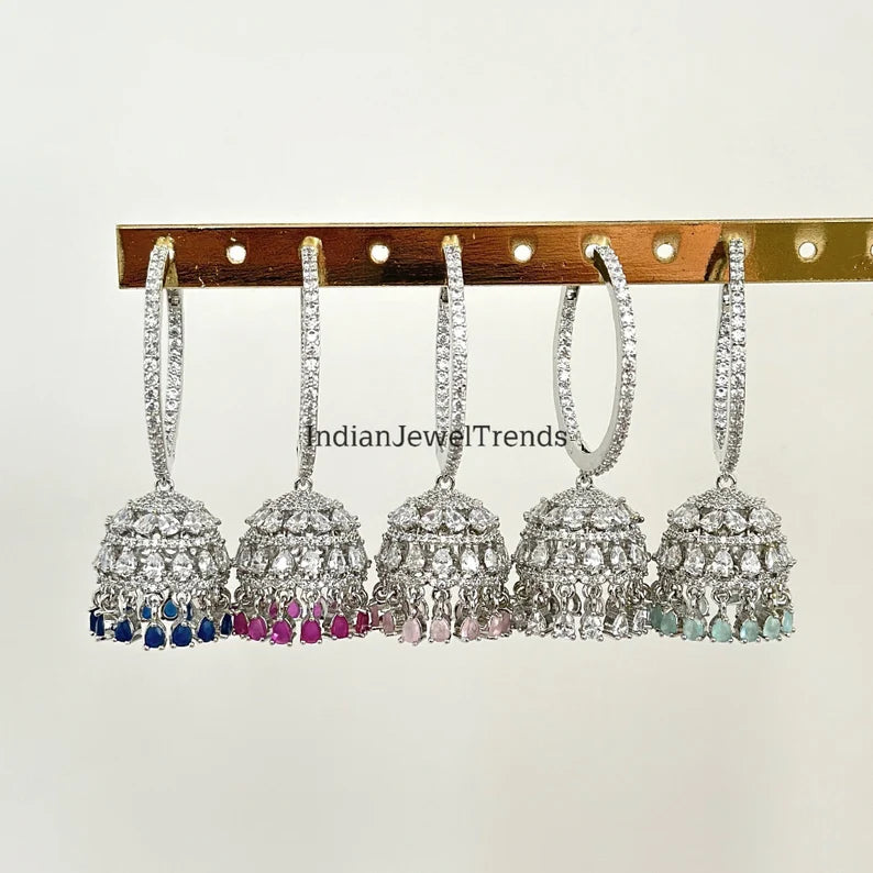 Diamond hoop bali earrings Indian hoop jhumka bali jhumka earrings Pakistani Jewelry Bollywood Jewelry CZ earrings AD earrings Gift for her