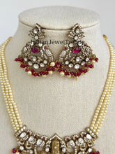 Ruby Victorian Moissanite Polki Kundan Necklace, Temple Jewelry, South Indian Necklace, Pearl, Indian wedding Jewelry, Designer Necklace