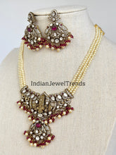 Ruby Victorian Moissanite Polki Kundan Necklace, Temple Jewelry, South Indian Necklace, Pearl, Indian wedding Jewelry, Designer Necklace