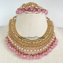 Pink Antique Gold Necklace/Punjabi gold jewelry/Wedding necklace/Bridal necklace/Indian Pakistani wedding Necklace