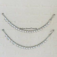 Silver Pearl Ear Chain pair/Sahare/Pearl kaan chain/Earring support chain/Indian Jewelry/Pakistani Jewelry/Bahubali Eaarrings/sahara 2pcs