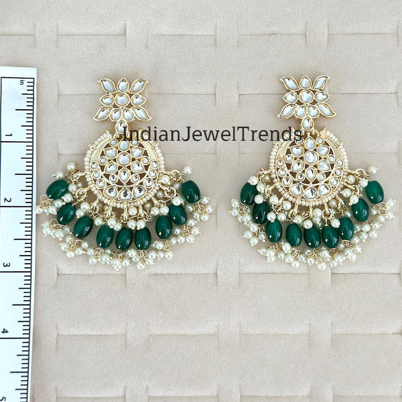 Bollywood gold Kundan chandbali Earrings, bridesmaid earrings, Indian pakistani earrings for wedding