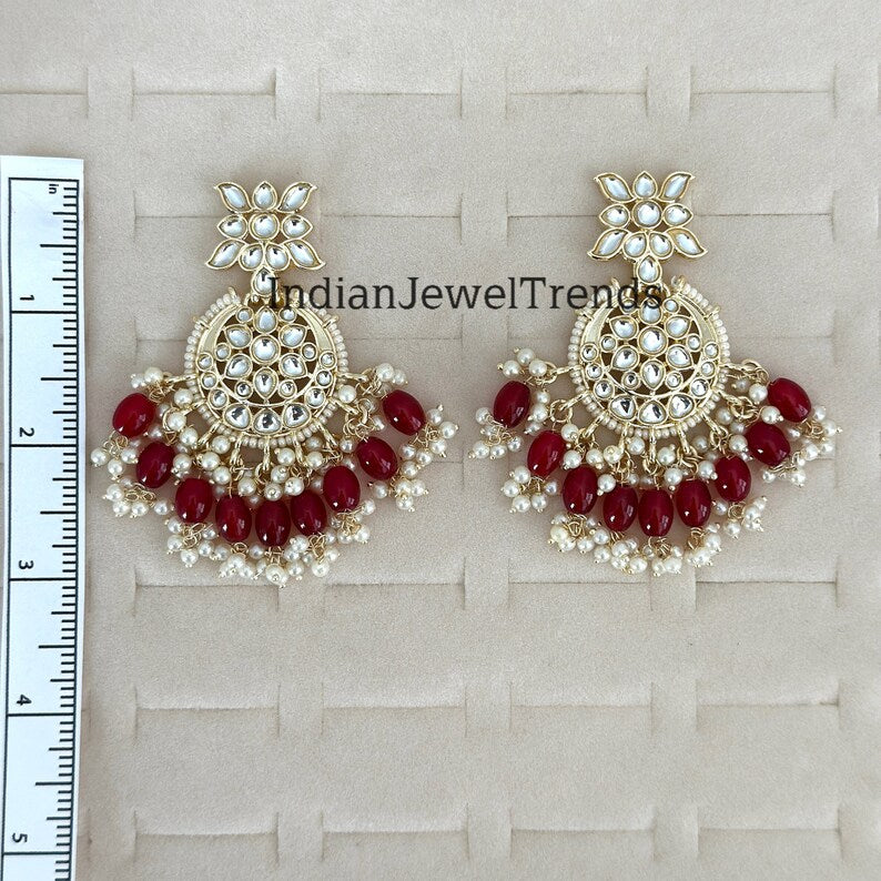 Bollywood gold Kundan chandbali Earrings, bridesmaid earrings, Indian pakistani earrings for wedding