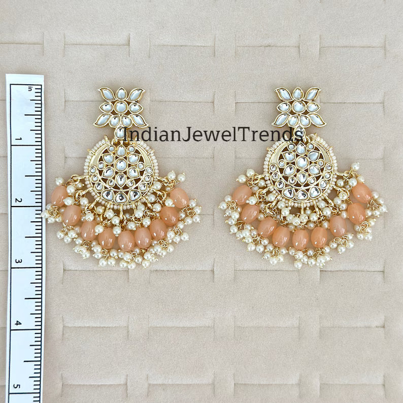 Bollywood gold Kundan chandbali Earrings, bridesmaid earrings, Indian pakistani earrings for wedding