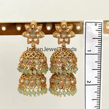 Gold Polki Jhumka, stone Jhumka, Indian Jewelry, Jhumka earrings, Gold earrings, double Jhumka earrings