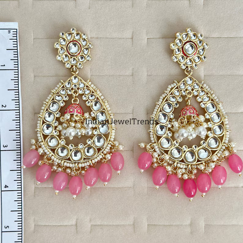 Bollywood Kundan Earrings/Indian Earrings/pearl Earring/Pakistani Earrings/Statement Earrings/Long chandelier/bridal earrings/Chaandbali