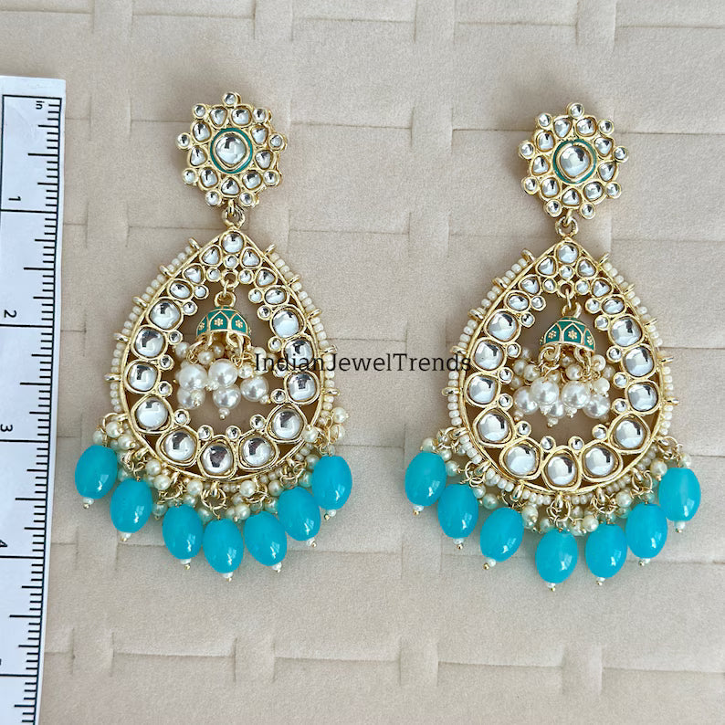 Bollywood Kundan Earrings/Indian Earrings/pearl Earring/Pakistani Earrings/Statement Earrings/Long chandelier/bridal earrings/Chaandbali