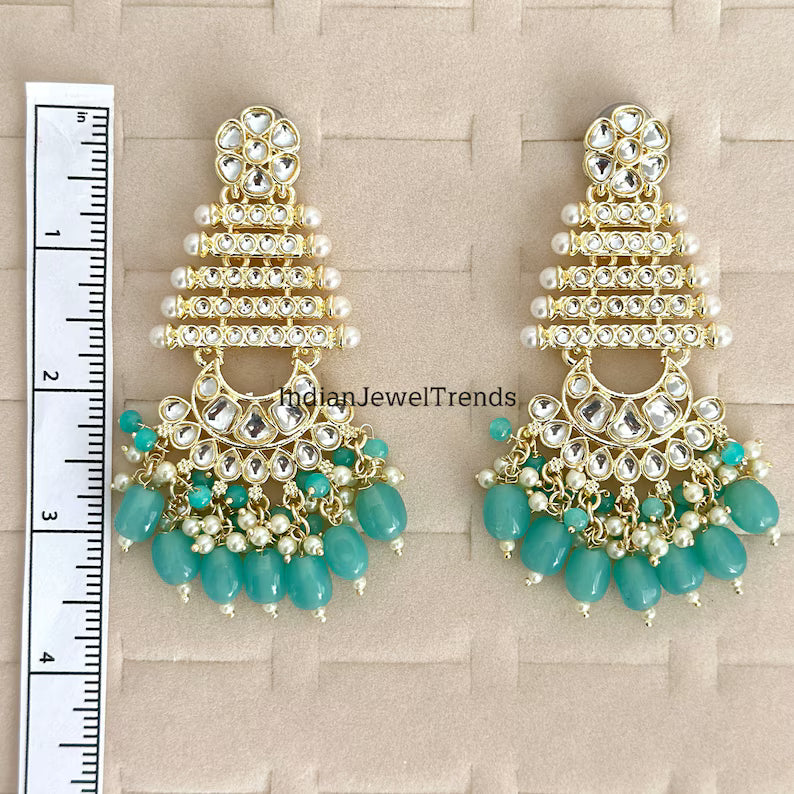 Bollywood Kundan Earrings/Indian Earrings/pearl Earring/Pakistani Earrings/Statement Earrings/Long chandelier/bridal earrings