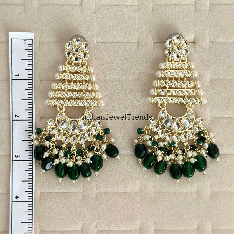 Bollywood Kundan Earrings/Indian Earrings/pearl Earring/Pakistani Earrings/Statement Earrings/Long chandelier/bridal earrings