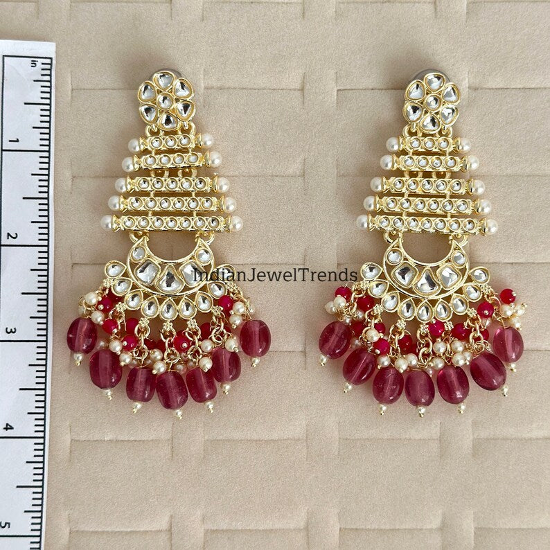 Bollywood Kundan Earrings/Indian Earrings/pearl Earring/Pakistani Earrings/Statement Earrings/Long chandelier/bridal earrings