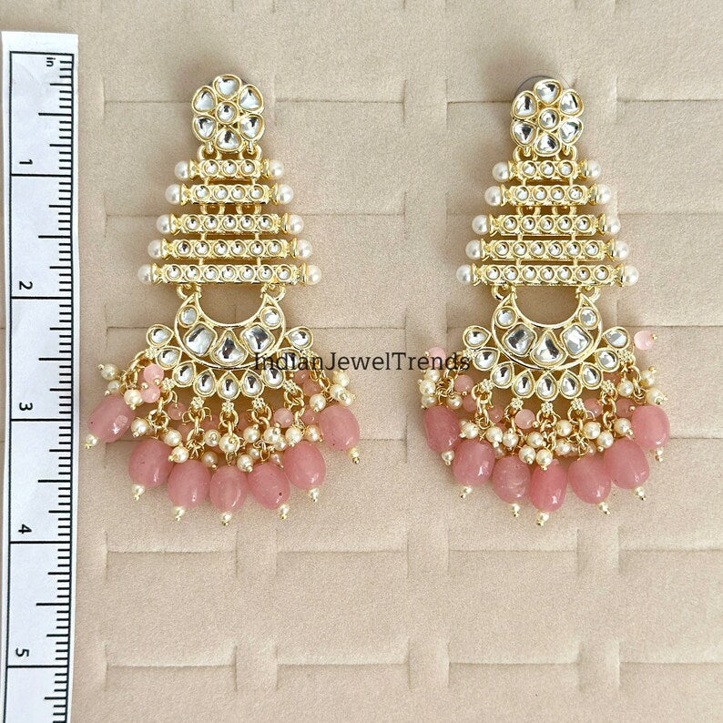 Bollywood Kundan Earrings/Indian Earrings/pearl Earring/Pakistani Earrings/Statement Earrings/Long chandelier/bridal earrings