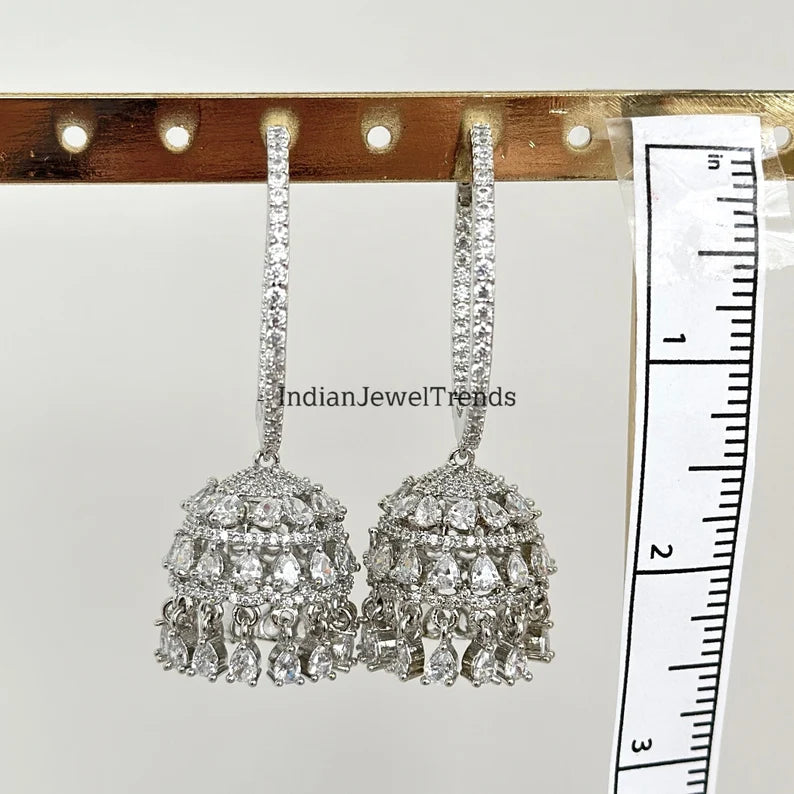 Diamond hoop bali earrings Indian hoop jhumka bali jhumka earrings Pakistani Jewelry Bollywood Jewelry CZ earrings AD earrings Gift for her