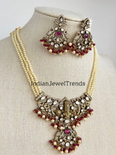 Ruby Victorian Moissanite Polki Kundan Necklace, Temple Jewelry, South Indian Necklace, Pearl, Indian wedding Jewelry, Designer Necklace