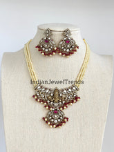 Ruby Victorian Moissanite Polki Kundan Necklace, Temple Jewelry, South Indian Necklace, Pearl, Indian wedding Jewelry, Designer Necklace