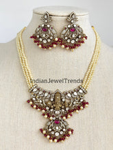 Ruby Victorian Moissanite Polki Kundan Necklace, Temple Jewelry, South Indian Necklace, Pearl, Indian wedding Jewelry, Designer Necklace