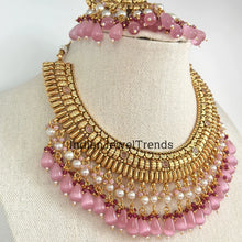 Pink Antique Gold Necklace/Punjabi gold jewelry/Wedding necklace/Bridal necklace/Indian Pakistani wedding Necklace