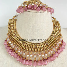 Pink Antique Gold Necklace/Punjabi gold jewelry/Wedding necklace/Bridal necklace/Indian Pakistani wedding Necklace