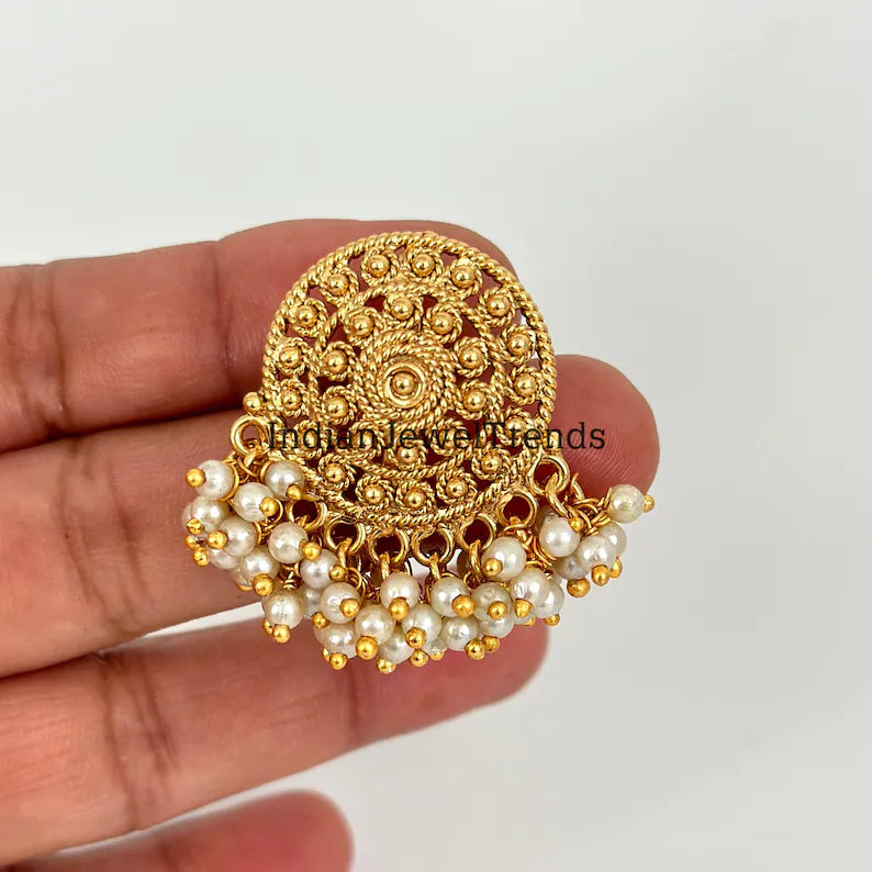 Antique Pearl Gold Studs Earrings /Indian Studs/Indian Earrings/Indian Jewelry/Pearl Stud/Bridal Jewelry/Indian wedding/South Indian Jewelry