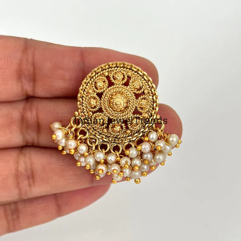 Antique Pearl Gold Studs Earrings /Indian Studs/Indian Earrings/Indian Jewelry/Pearl Stud/Bridal Jewelry/Indian wedding/South Indian Jewelry