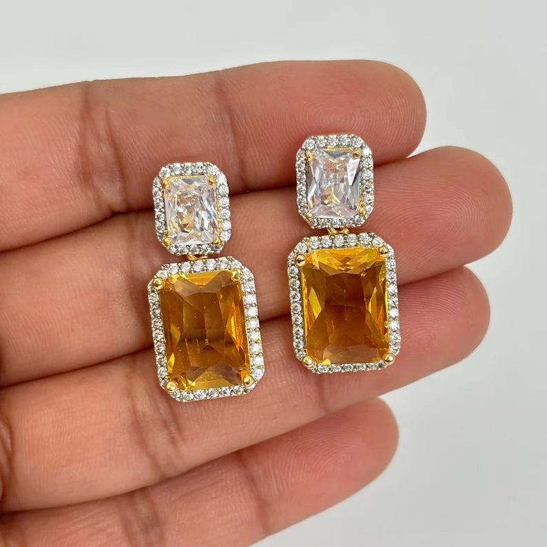 Cubic Zirconia Classic Earring With 2 Tone Plating/CZ Indian Jewelry/Pakistani Jewelry/Indian Earring/Indian wedding/Gift for her