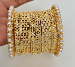 Gold Pearl Bangles chooda Set 8 Pcs/Pearl Bangles/Indian Bangles/Indian wedding/bridal jewelry/Statement bangles/Silver bangles