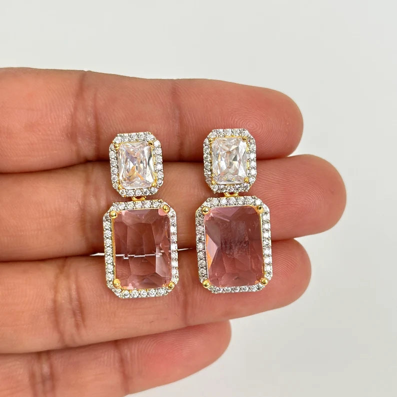 Cubic Zirconia Classic Earring With 2 Tone Plating/CZ Indian Jewelry/Pakistani Jewelry/Indian Earring/Indian wedding/Gift for her