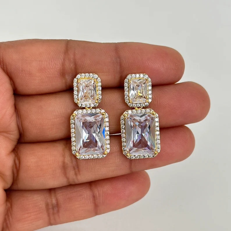 Cubic Zirconia Classic Earring With 2 Tone Plating/CZ Indian Jewelry/Pakistani Jewelry/Indian Earring/Indian wedding/Gift for her
