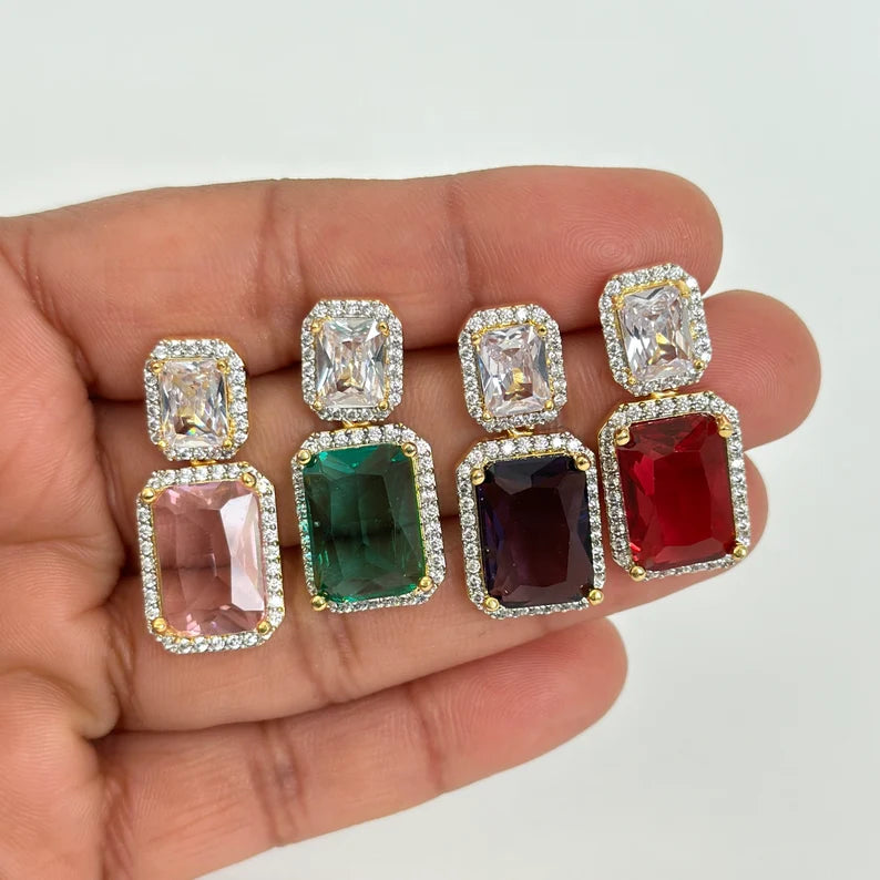 Cubic Zirconia Classic Earring With 2 Tone Plating/CZ Indian Jewelry/Pakistani Jewelry/Indian Earring/Indian wedding/Gift for her