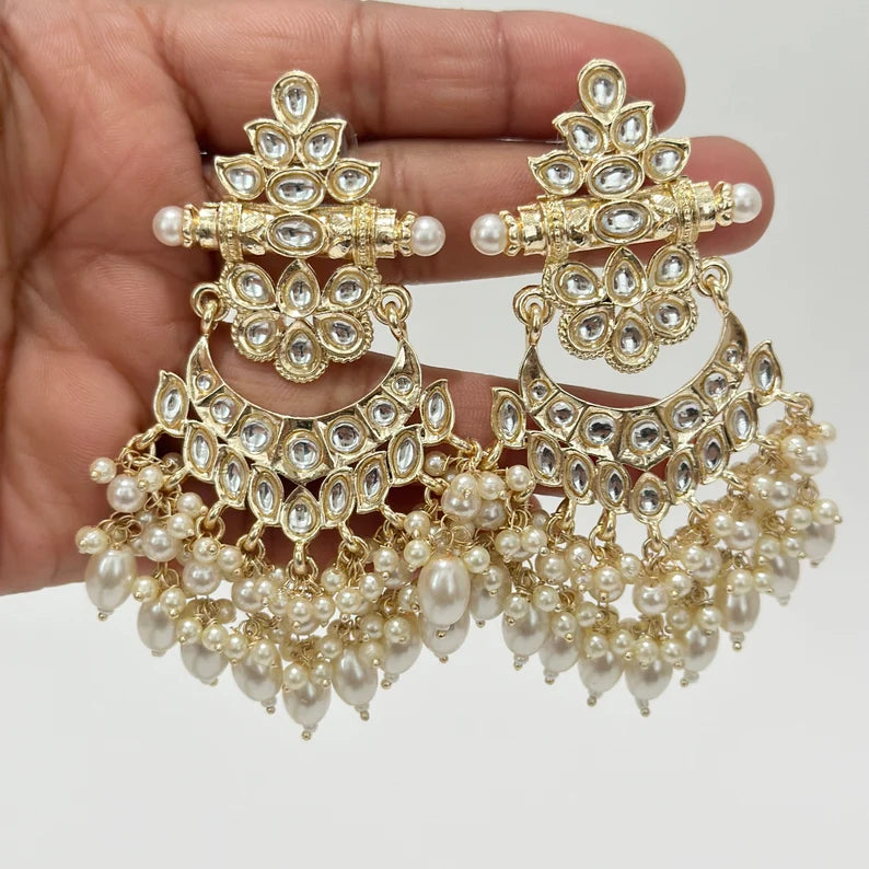 Bollywood Kundan Earrings/Indian Earrings/pearl Earring/Pakistani Earrings/Statement Earrings/Long chandelier/bridal earrings/Indian wedding