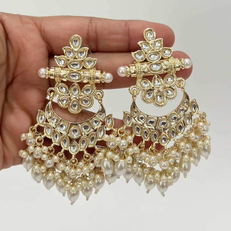 Bollywood Kundan Earrings/Indian Earrings/pearl Earring/Pakistani Earrings/Statement Earrings/Long chandelier/bridal earrings/Indian wedding