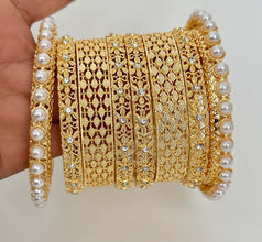 Gold Pearl Bangles chooda Set 8 Pcs/Pearl Bangles/Indian Bangles/Indian wedding/bridal jewelry/Statement bangles/Silver bangles