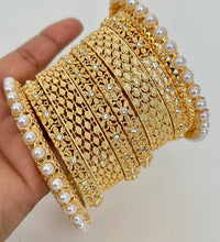 Gold Pearl Bangles chooda Set 8 Pcs/Pearl Bangles/Indian Bangles/Indian wedding/bridal jewelry/Statement bangles/Silver bangles