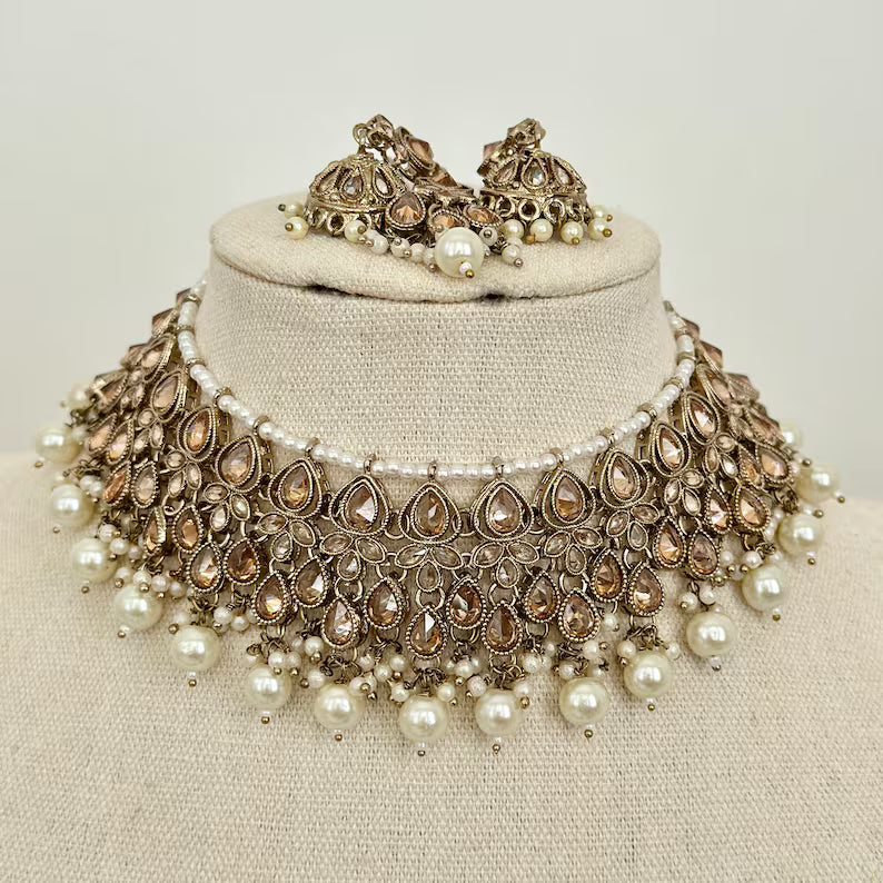 White Antique Polki Kundan Necklace, Kundan Choker, Indian jewelry, Pakistani necklace, punjabi necklace, bridal, indian wedding