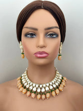 Peach Jadau Kundan Rajwada Necklace, Bollywood Jewelry Indian Pakistani Wedding Jewelry