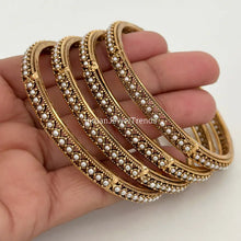 Pearl Bangles Set 4pc/Antique gold Pearl Bangles/Indian Bangles/Indian wedding/bridal jewelry/Statement bangles/