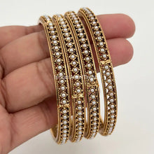 Pearl Bangles Set 4pc/Antique gold Pearl Bangles/Indian Bangles/Indian wedding/bridal jewelry/Statement bangles/