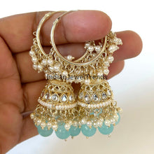 Gold Kundan Hoop Earrings/Bali Jhumkas/Traditional ethnic hoop earrings/Trendy hoop earrings/Bridal jewelry/Pakistani/Punjabi/hoop jhumka