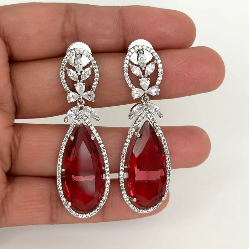 American Diamond earrings/Indian Jewelry/Pakistani Jewelry/Bollywood Jewelry/CZ earrings/AD earrings/Statement earrings/Gift for her