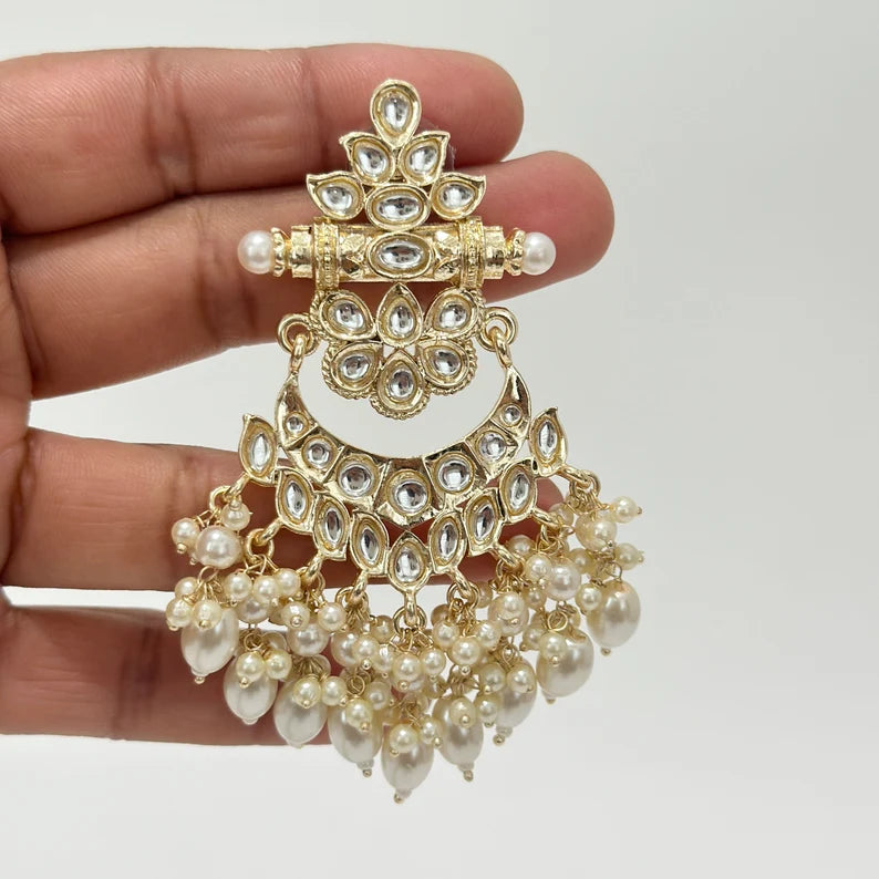 Bollywood Kundan Earrings/Indian Earrings/pearl Earring/Pakistani Earrings/Statement Earrings/Long chandelier/bridal earrings/Indian wedding