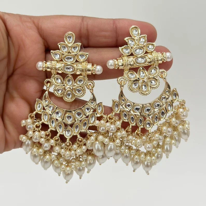 Bollywood Kundan Earrings/Indian Earrings/pearl Earring/Pakistani Earrings/Statement Earrings/Long chandelier/bridal earrings/Indian wedding