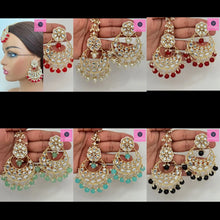 Restocked Kundan Tikka w/ Earring Set- Indian Bridal Maang Tikka, Teeka, Tika Headpiece -Pearl Jewelry For Women - Bollywood Bridesmaid Gift