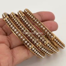Pearl Bangles Set 4pc/Antique gold Pearl Bangles/Indian Bangles/Indian wedding/bridal jewelry/Statement bangles/