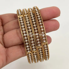Pearl Bangles Set 4pc/Antique gold Pearl Bangles/Indian Bangles/Indian wedding/bridal jewelry/Statement bangles/