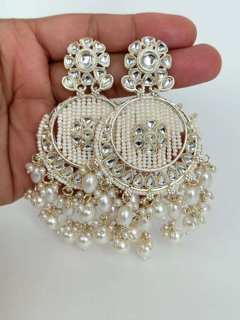 Bollywood Kundan Earrings/Indian Earrings/pearl Earring/Pakistani Earrings/Statement Earrings/Long chandelier/bridal earrings/Indian wedding